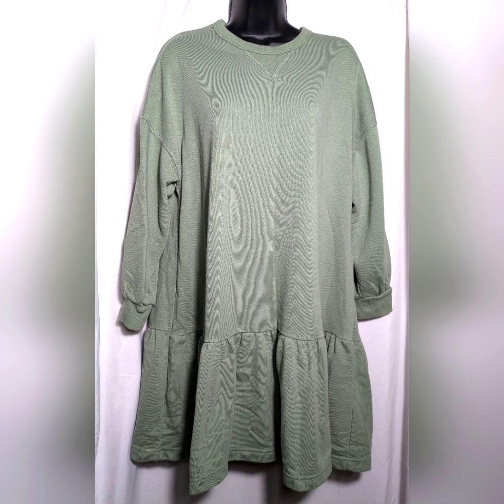 H&M sage green drop waist sweatshirt dress, 3/4 sleeves | Size S